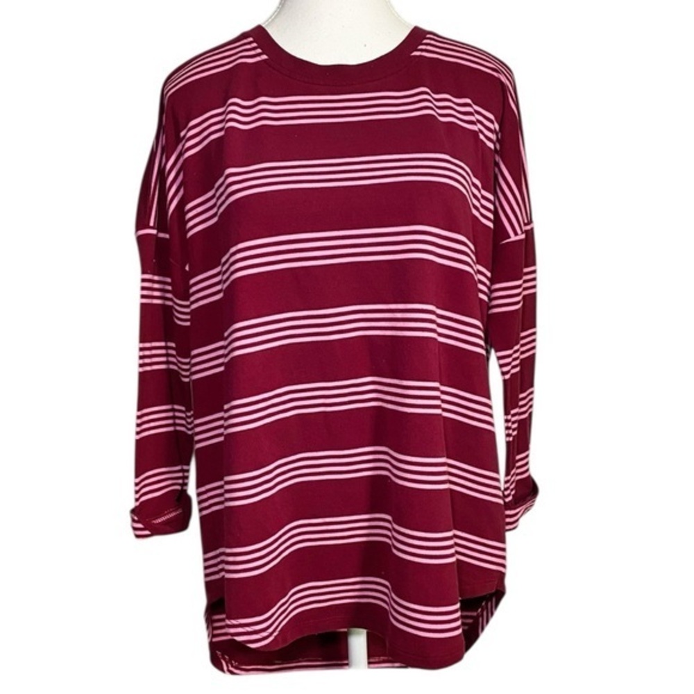 Crown & Ivy Burgundy & Pink Horizontal Striped Top